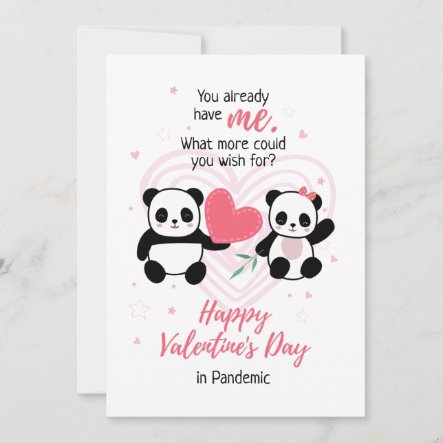 Tarjeta Festiva El día de San Valentín divertida Panda Pandemia (Anverso)