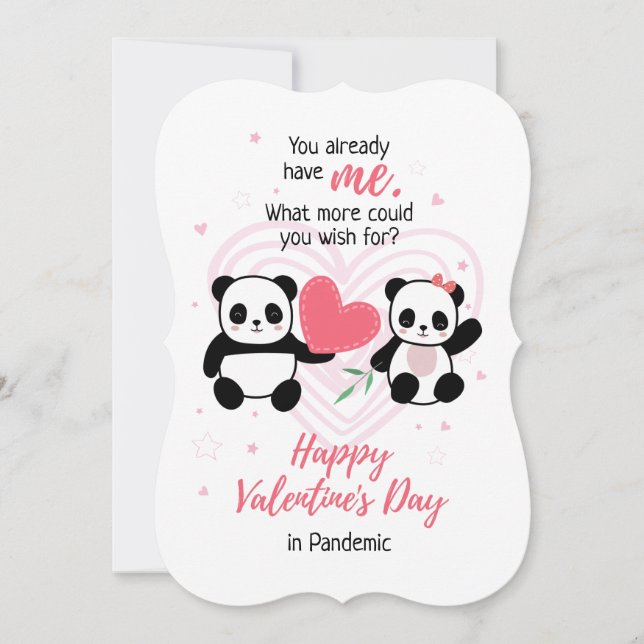 Tarjeta Festiva El día de San Valentín divertida pandemia Panda (Anverso)