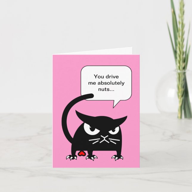 Tarjeta Festiva El día de San Valentín divertido del gato negro (Anverso)