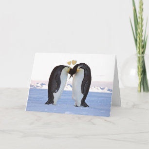 Tarjeta Festiva el día de San Valentín, dos pingüinos enamorados,