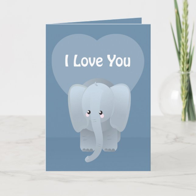 Tarjeta Festiva El día de San Valentín Elephant Love You Big Grey (Anverso)