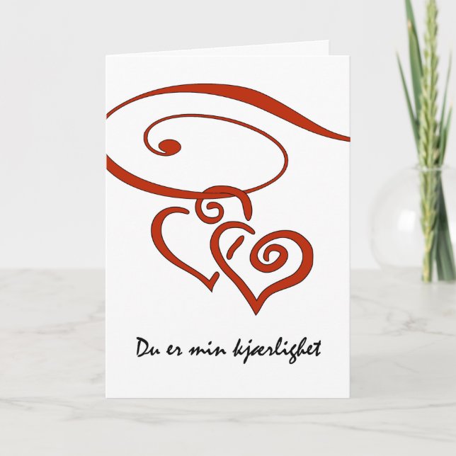 Tarjeta Festiva El día de San Valentín en noruego, Swirling Hearts (Anverso)