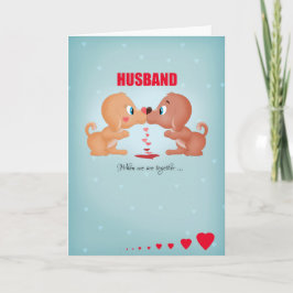 Tarjeta Festiva El día de San Valentín Esposo Besando Perros Y Cor