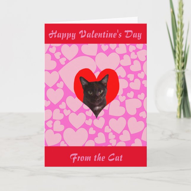 Tarjeta Festiva El día de San Valentín feliz del gato (gato negro) (Anverso)