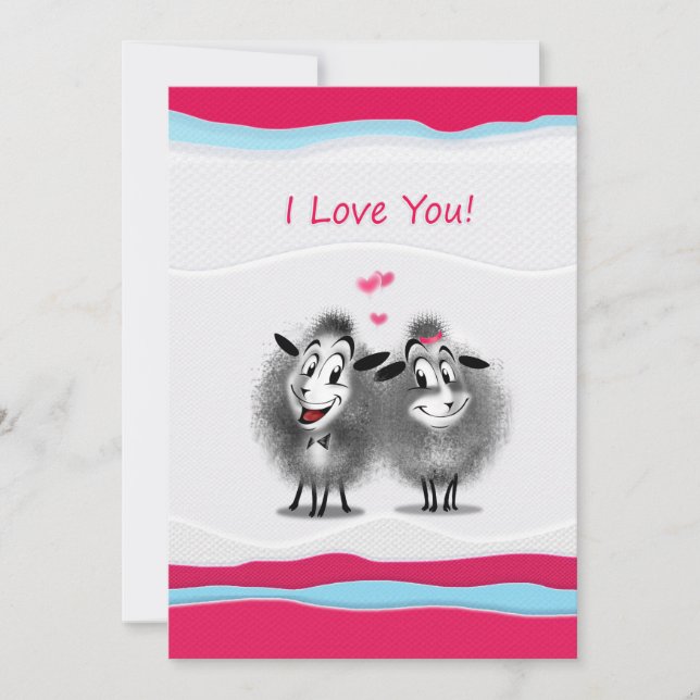 Tarjeta Festiva ¡El día de San Valentín feliz! ¡Te amo! Ovejas (Anverso)