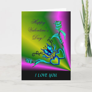 Tarjeta Festiva El día de San Valentín - Flores Corazón y Mariposa