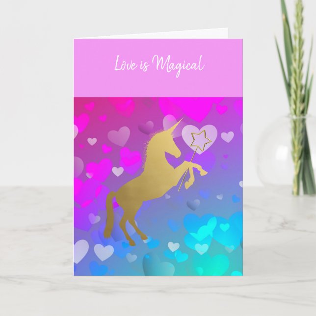 Tarjeta Festiva El día de San Valentín flotante del unicornio de (Anverso)