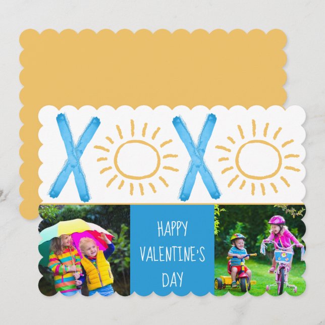 Tarjeta Festiva El día de San Valentín Foto Cute Niños Sunny XOXO (Anverso / Reverso)