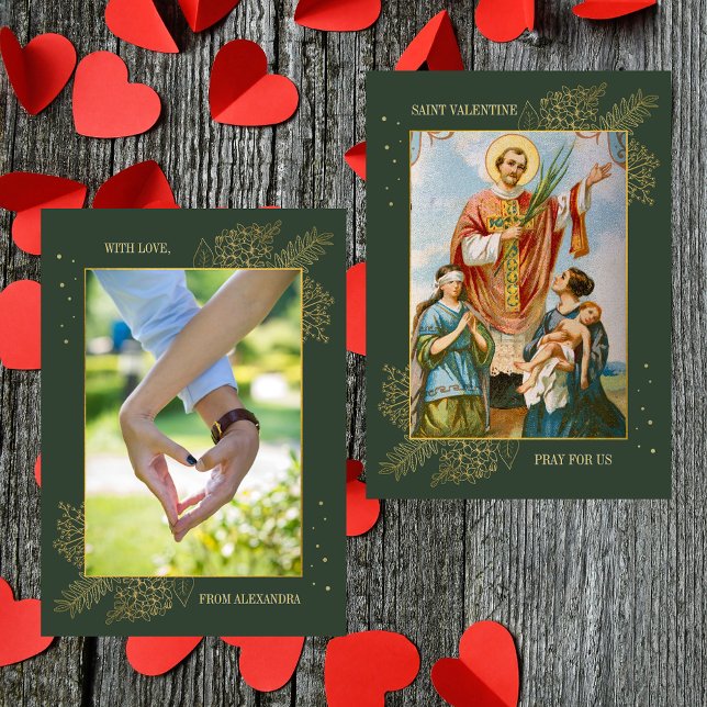 Tarjeta Festiva El día de San Valentín fotográfico de parejas cató (Vintage Religious Christian Catholic Custom Photo Saint Valentine's Day Love Holiday Card)