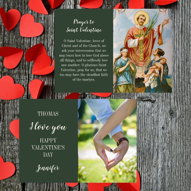 Tarjeta Festiva El día de San Valentín fotográfico de parejas cató (Religious Christian Traditional Catholic Saint Valentine's Day Photo Prayer Greetings Holiday Card)