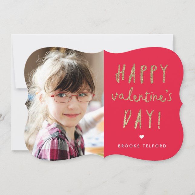 Tarjeta Festiva El día de San Valentín fotográfico purpurina de or (Anverso)