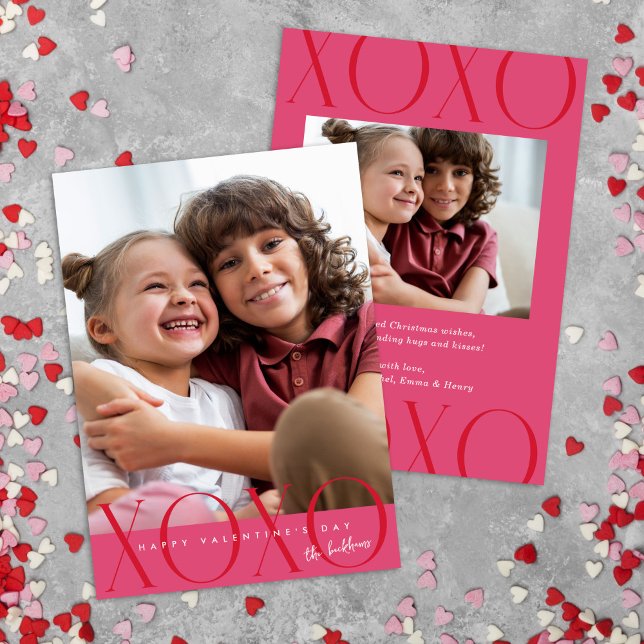 Tarjeta Festiva El día de San Valentín fotográfico rosa moderno XO (Subido por el creador)