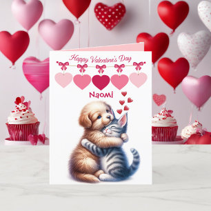 Tarjeta Festiva El día de San Valentín Gatito De Cachorro Añadir N
