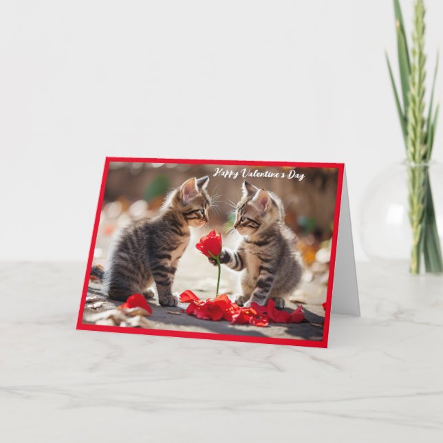 Tarjeta Festiva El día de San Valentín Gatitos (Anverso)