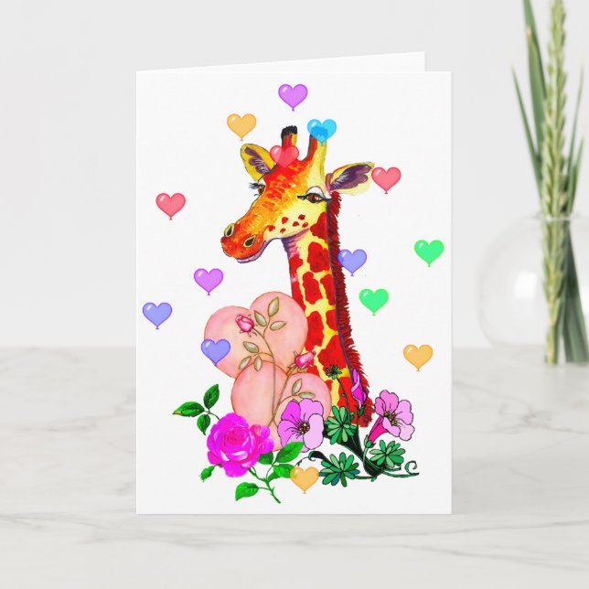 Tarjeta Festiva El día de San Valentín Giraffe (Anverso)