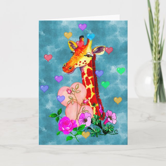 Tarjeta Festiva El día de San Valentín Giraffe (Anverso)