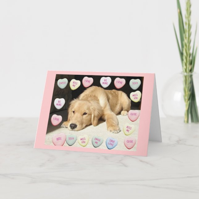 Tarjeta Festiva El día de San Valentín Golden Retriever (Anverso)