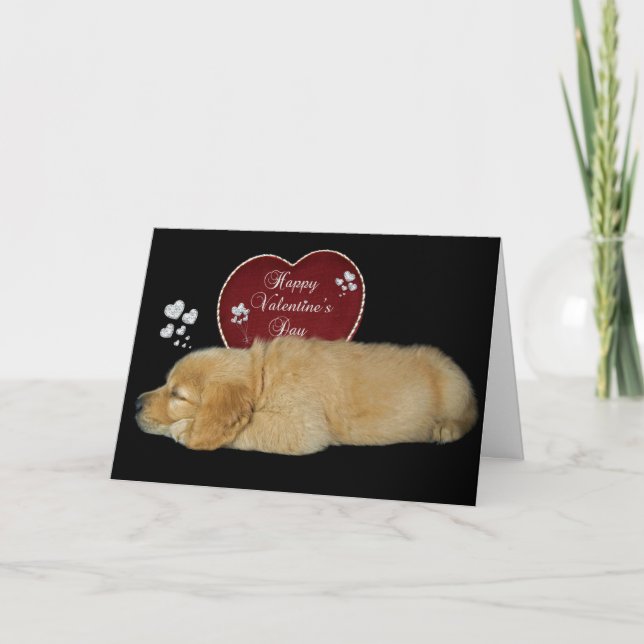Tarjeta Festiva El día de San Valentín Golden Retriever (Anverso)