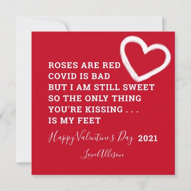 Tarjeta Festiva El Día de San Valentín gracioso 2021 Covid Poem (Anverso)