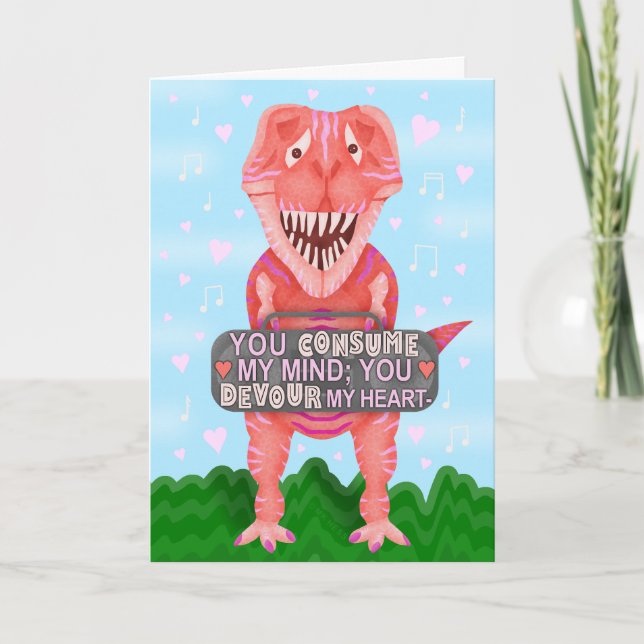 Tarjeta Festiva El día de San Valentín gracioso T Rex Dinosaur Cut (Anverso)