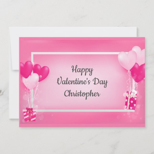 Tarjeta Festiva El día de San Valentín H de globos cardíacos rosad (Anverso)
