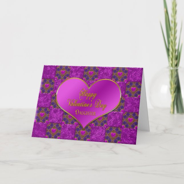TARJETA FESTIVA EL DÍA DE SAN VALENTÍN - HIJA - CORAZÓN - FUCHSIA (Anverso)