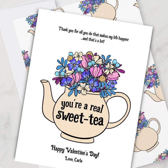 Tarjeta Festiva El día de San Valentín ilustrado de té dulce (Subido por el creador)