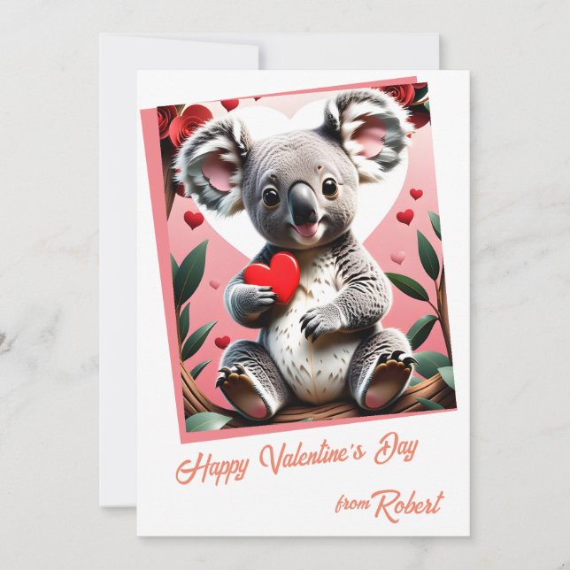 Tarjeta Festiva El día de San Valentín infantil Cute koala (Anverso)