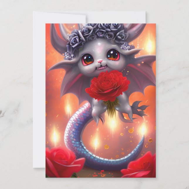 Tarjeta Festiva El día de San Valentín Kawaii Dragon (Anverso)