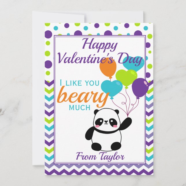 Tarjeta Festiva El día de San Valentín Kids Panda (Anverso)