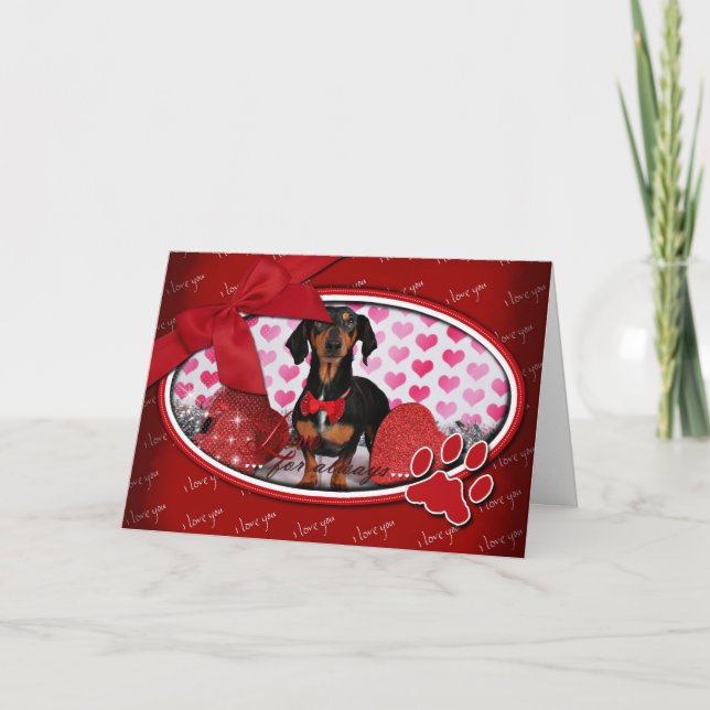 Tarjeta Festiva El día de San Valentín - Leikos - Dachshund (Anverso)