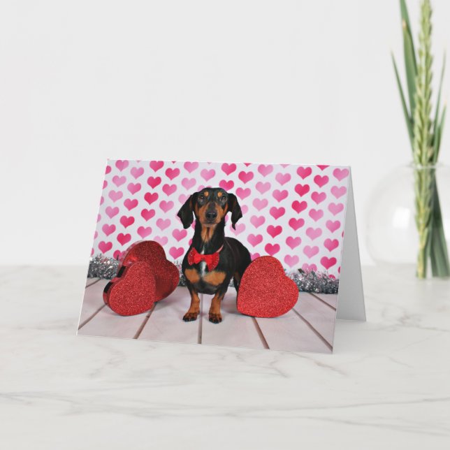 Tarjeta Festiva El día de San Valentín - Leikos - Dachshund (Anverso)