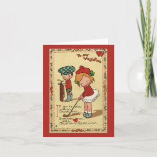 Tarjeta Festiva El día de San Valentín lindo del vintage, golf de