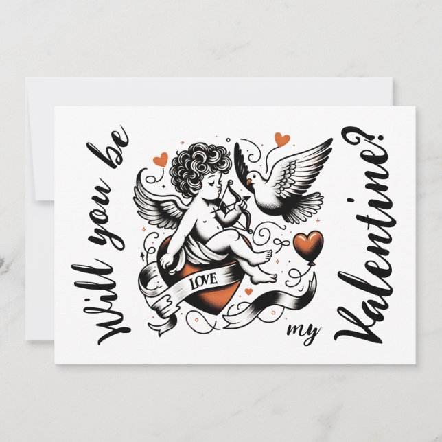 Tarjeta Festiva El día de San Valentín lindo naranja corazón cupid (Anverso)