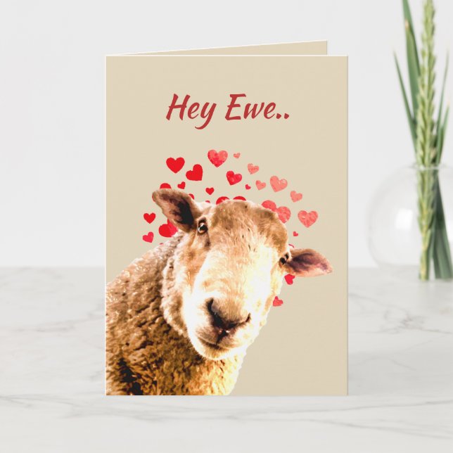Tarjeta Festiva El día de San Valentín Love Ewe Funny Sheep Animal (Anverso)