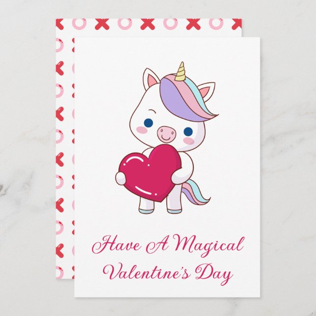 Tarjeta Festiva El día de San Valentín magico unicornio (Anverso / Reverso)