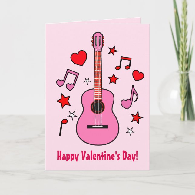 Tarjeta Festiva El día de San Valentín musical con guitarra (Anverso)