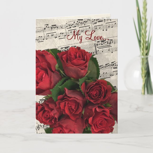 Tarjeta Festiva El día de San Valentín musical de Roses Rojos (Anverso)