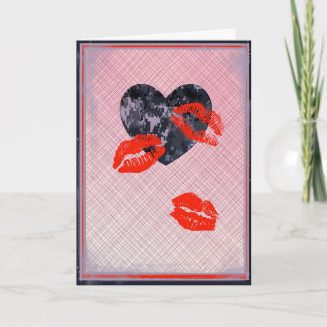 Tarjeta Festiva El día de San Valentín Navy Camo Valentine Hearts (Anverso)
