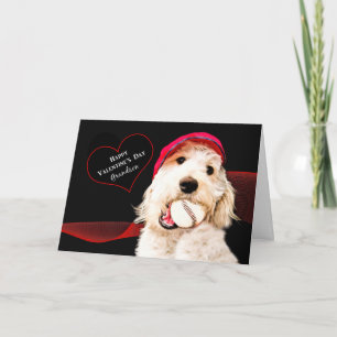 TARJETA FESTIVA EL DÍA DE SAN VALENTÍN - NIETO - PERRO CON BÉISBOL