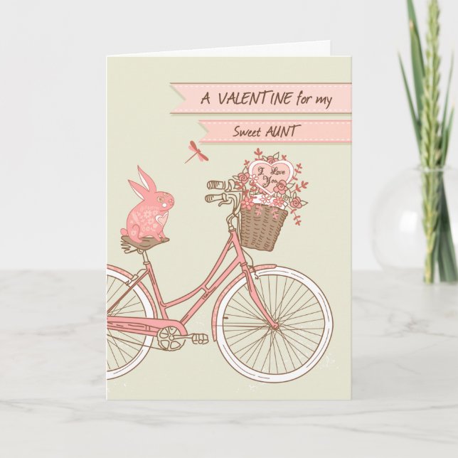 Tarjeta Festiva El día de San Valentín para la tía, bicicleta, (Anverso)