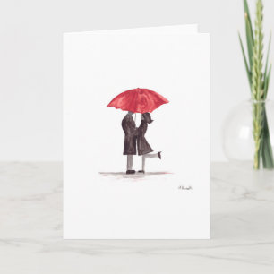 Tarjeta Festiva El día de San Valentín pareja romántica con paragu