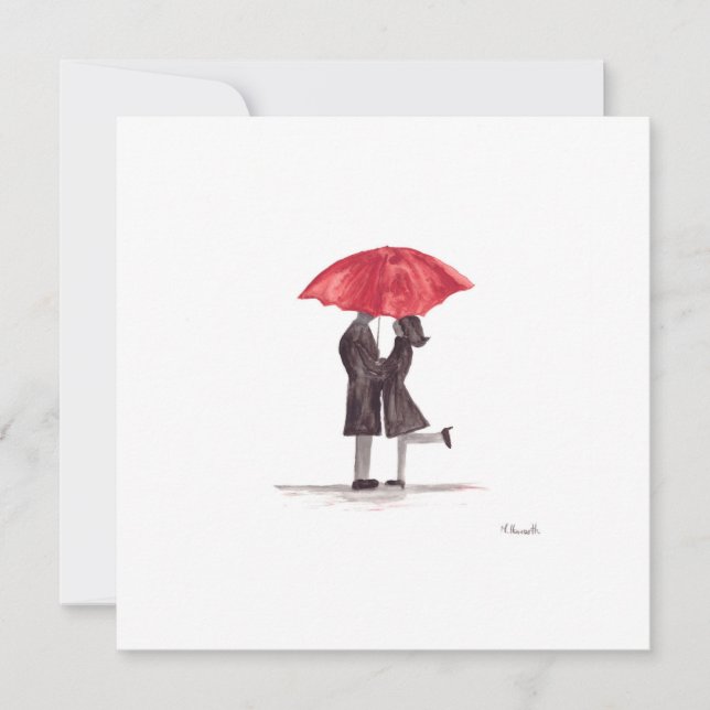 Tarjeta Festiva El día de San Valentín pareja romántica con paragu (Anverso)