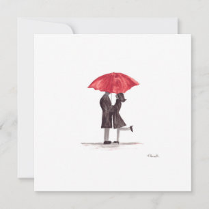 Tarjeta Festiva El día de San Valentín pareja romántica con paragu