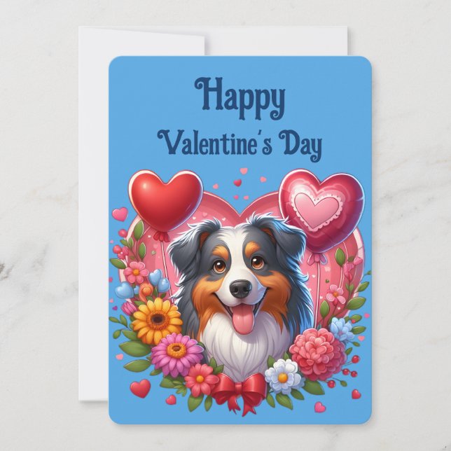 Tarjeta Festiva El día de San Valentín - Pastor Australiano 6 - (Anverso)