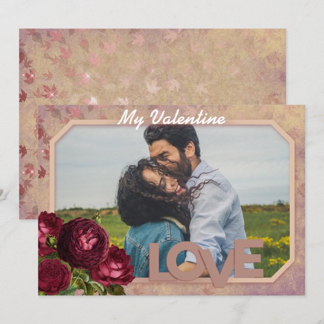 Tarjeta Festiva El día de San Valentín personalizado de rosas roja (Anverso / Reverso)