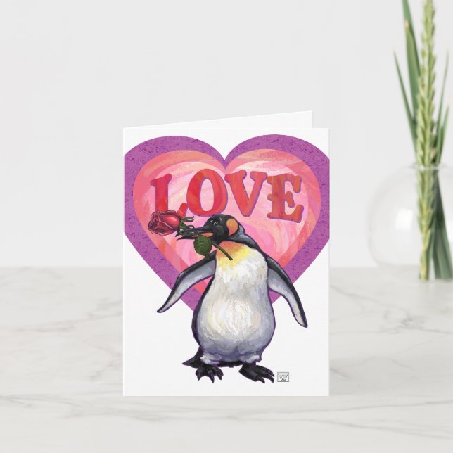 Tarjeta Festiva El día de San Valentín Pingüino (Anverso)