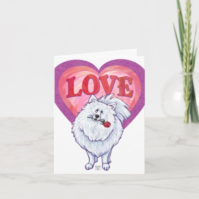 Tarjeta Festiva El día de San Valentín Pomerania Blanca (Anverso)
