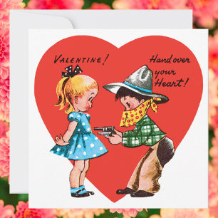 Tarjeta Festiva El día de San Valentín Retro Vintage, Chica con Co