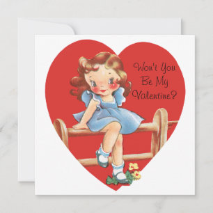 Tarjeta Festiva El día de San Valentín retro vintage, Chica en una